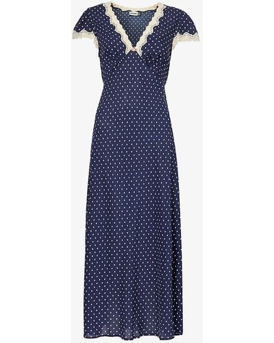 RIXO London Vy Polka Dot Clarice Lace-trim Silk Maxi Dress - Blue