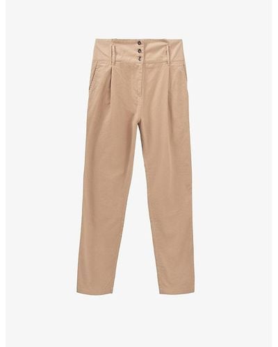 IKKS Belted Straight-leg High-rise Cotton Pants - Natural