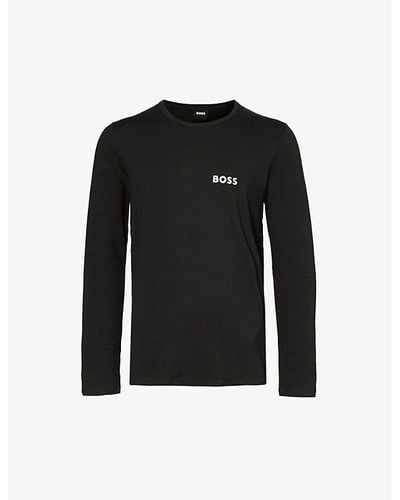 BOSS Brand-print Slim-fit Stretch-jersey Top - Black