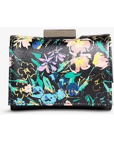 Ted Baker Flirty Small Floral-print Leather Purse - Black