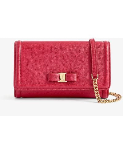 Ferragamo Vara Bow-embellished Leather Wallet-on-chain - Red