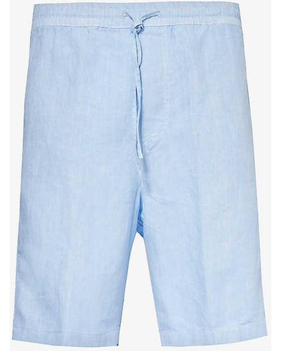 120% Lino Bermuda Pressed-crease Mid-rise Linen Shorts - Blue