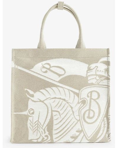 Burberry Equestrian Knight Cotton-blend Tote Bag - White