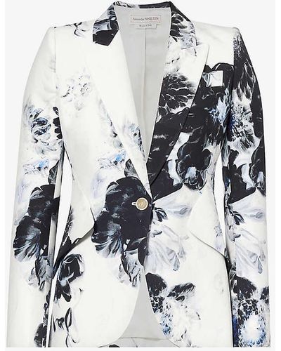 Alexander McQueen Floral-print Single-breasted Woven Blazer - White