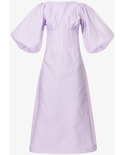 Rachel Gilbert Puffed-sleeve Tie-back Woven Midi Dress - Purple