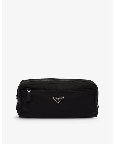 Prada Re-nylon Leather And Recycled-nylon Pouch - Black