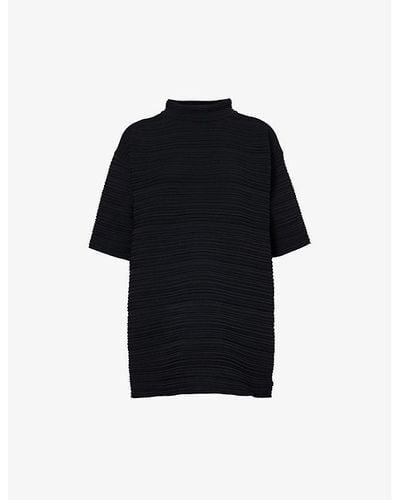 Pleats Please Issey Miyake Ribbed Relaxed-fit Knitted Top - Black