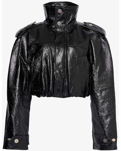 Dion Lee Balloon Cropped Relaxed-fit Faux Leather Jacket - Black