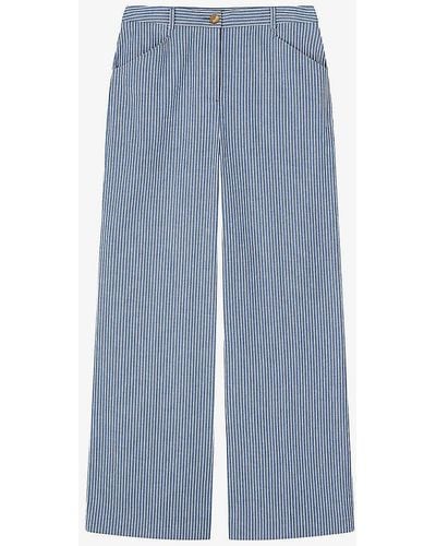 LK Bennett Gene Stripe-pattern Wide-leg Mid-rise Stretch-woven Trousers - Blue