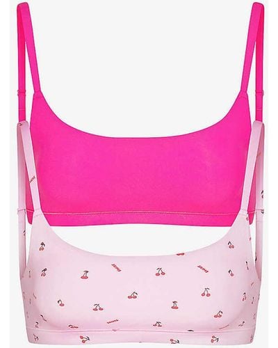 Skims Fits Everybody Stretch-woven Bra Pack Of 2 X - Pink