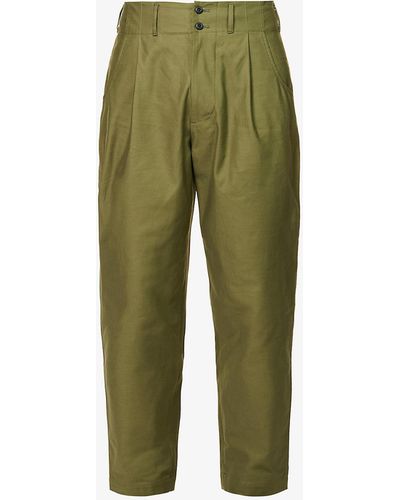 Nicholas Daley Pleated Notched-waist Relaxed-fit Wide Tapered-leg Cotton Pants - Green