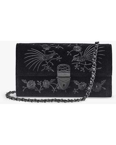 Aspinal of London Mayfair Flower-embroidered Leather Clutch Bag - Black