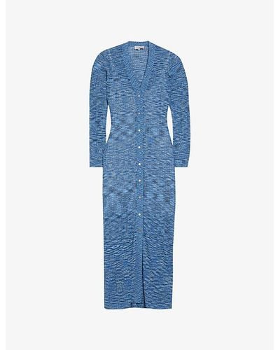 Ted Baker Omaaa Textured-weave V-neck Knitted Cardigan - Blue
