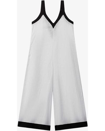 Reiss White/vy Aida Wide-leg Colour-block Linen Jumpsuit