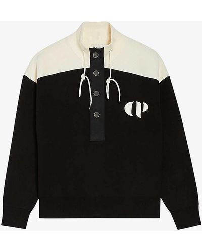 Claudie Pierlot Minimum Logo-embroidered Half-zip Jersey Sweatshirt - Black