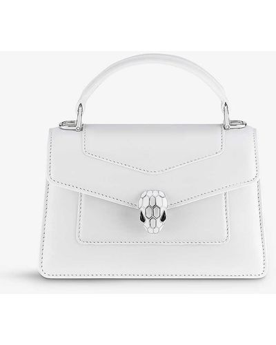 BVLGARI Serpenti Forever Leather Top-handle Bag - White