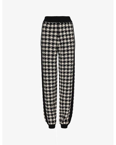 Gucci Elasticated-cuff Houndstooth-pattern Wool Pants - Black