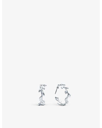 Tiffany & Co. Paloma Picasso Olive Leaf Sterling Hoop Earrings - White