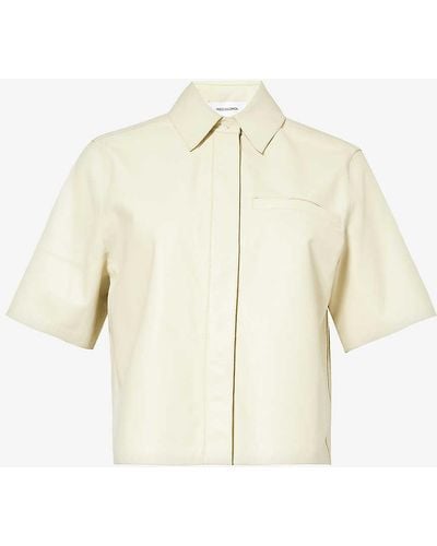 Yves Salomon Spread-collar Cropped Leather Shirt - White