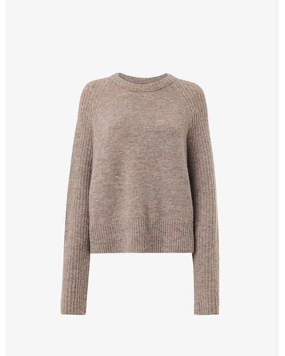 Whistles Anna Ribbed-sleeve Stretch-knit Sweater - Natural