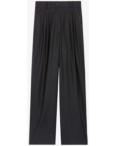 Claudie Pierlot Tailored Wide-leg High-rise Wool-blend Trousers - Black
