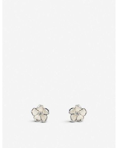 Shaun Leane Cherry Blossom Silver And Diamond Stud Earrings - White