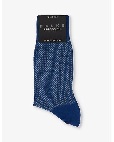 FALKE Uptown Tie Brand-print Cotton-blend Socks - Blue