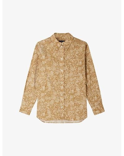 Soeur Maria Floral-print Long-sleeve Cotton Shirt - Natural