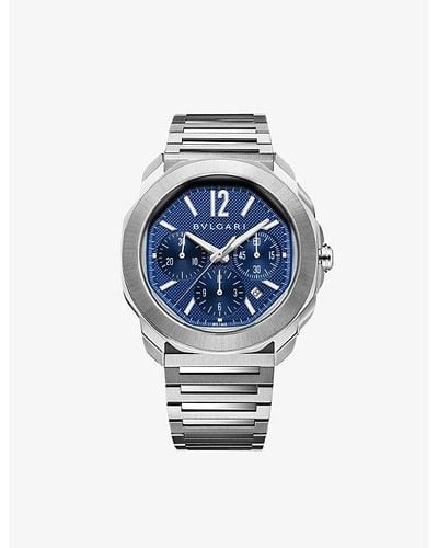 BVLGARI Unisex Re00081 Octo Roma Chronograph Stainless-steel Automatic Watch - Blue