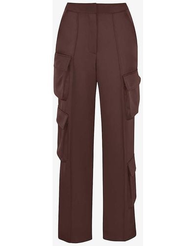 House Of Cb Daria Patch-pocket Satin Cargo Trousers - Brown
