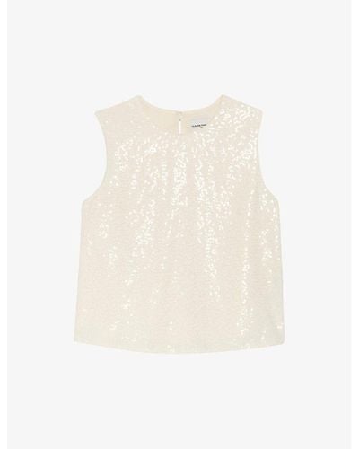Claudie Pierlot Sequin-embellished Round-neck Woven Top - White