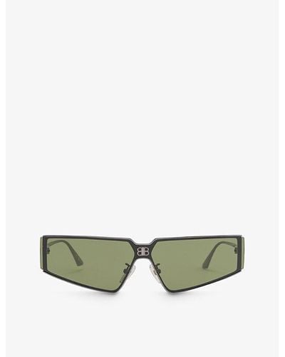 Balenciaga Bb0192s Rectangular-frame Metal Sunglasses - Green