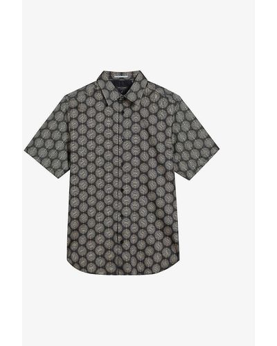 Ted Baker Pearsho Geometric-print Stretch-cotton Shirt - Grey