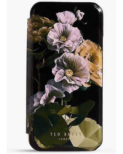 Ted Baker Gladias Floral-print Mirrored Iphone 12 And 12 Pro Phone Case - Black