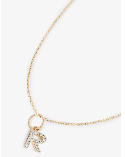 Mateo Initial R 14ct Yellow-gold And 0.15ct Diamond Pendant Necklace - White