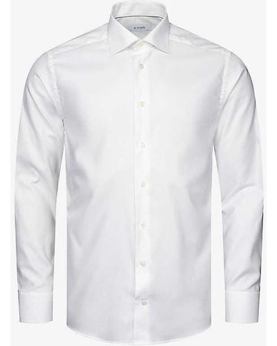 Eton Oxford-weave Slim-fit Stretch Cotton And Lyocell Shirt - White
