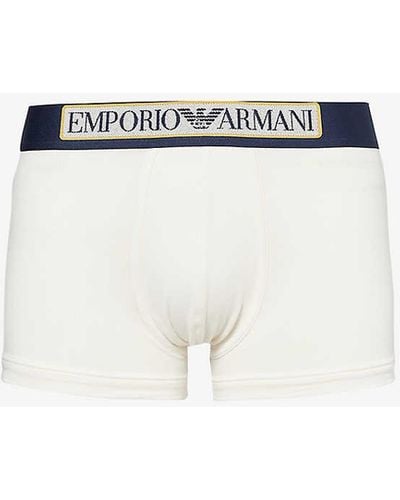 Emporio Armani Branded-waist Stretch-cotton Trunks - Natural