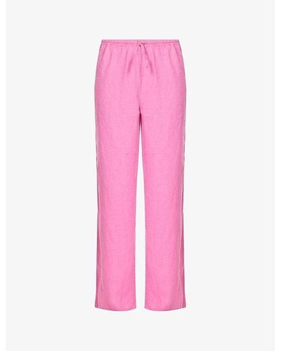 Desmond & Dempsey Straight-leg Mid-rise Linen Pants X - Pink