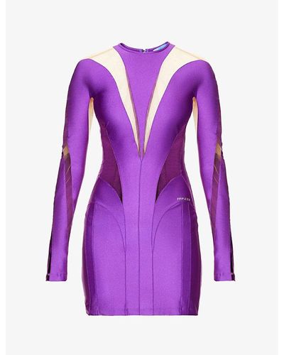 Mugler Spiral Paneled Stretch-woven Mini Dress - Purple