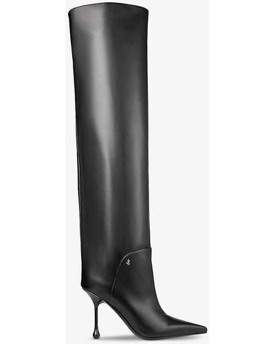 Jimmy Choo Cycas Pointed-toe Leather Heeled Knee-high Boots - White