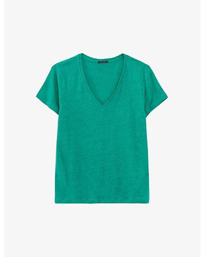IKKS V-neckline Short-sleeve Linen T-shirt X - Green