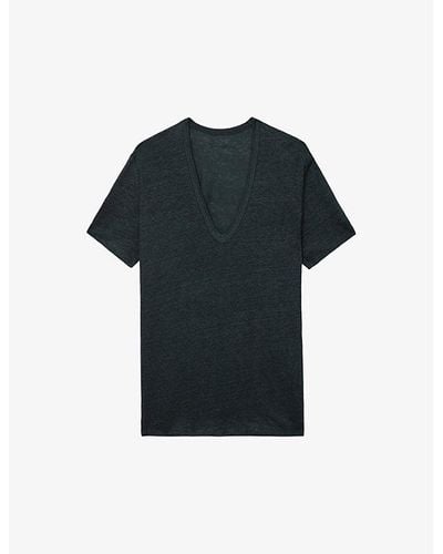 Zadig & Voltaire Wassa V-neck Short-sleeve Linen-blend T-shirt - Black