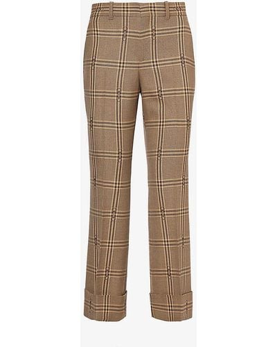 Gucci Horsebit Check-patterned Flared-leg Wool Trousers - Natural