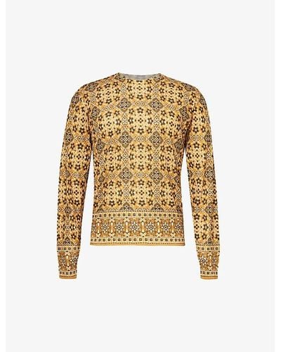 Etro Graphic-patterned Crewneck Silk And Cashmere-blend Top X - Multicolor
