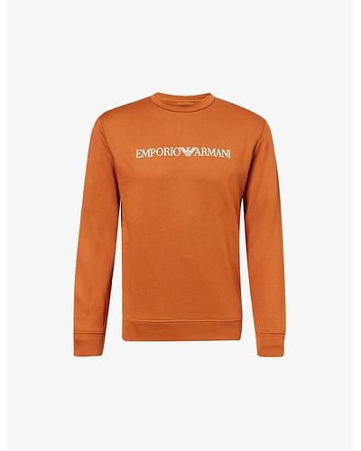 Emporio Armani Crewneck Brand-typography Cotton-blend Sweatshirt - Orange