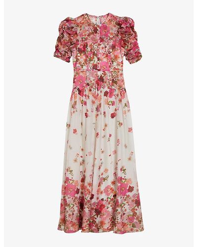 Ted Baker Alviano Pressed Floral-print Woven-blend Maxi Dress - Red