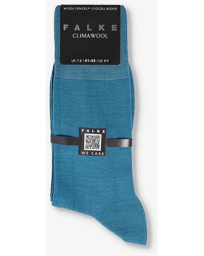 FALKE Climawool Branded-sole Stretch-knit Socks - Blue