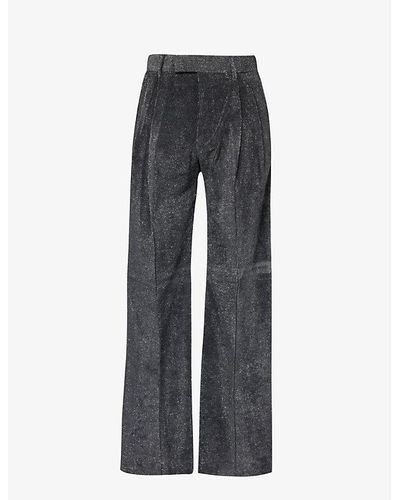 Amiri Metallic-weave Pleated Straight-leg High-rise Woven Pants - Gray