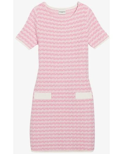 Claudie Pierlot Two-tone Knitted Straight-cut Tweed Mini Dress - Pink