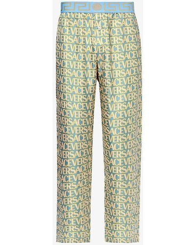 Versace Branded-waistband Silk Pyjama Bottoms - Green